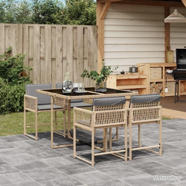 Ensemble  manger de jardin coussins 5 pcs mlange beige rotin alsavelo