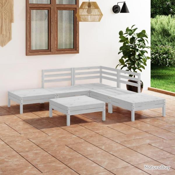 Salon de jardin 6 pcs Bois de pin massif Blanc alsavelo