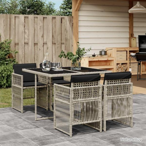 Ensemble  manger de jardin et coussins 5 pcs gris clair rotin alsavelo