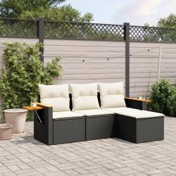 Salon de jardin 4 pcs avec coussins noir résine tressée alsavelo