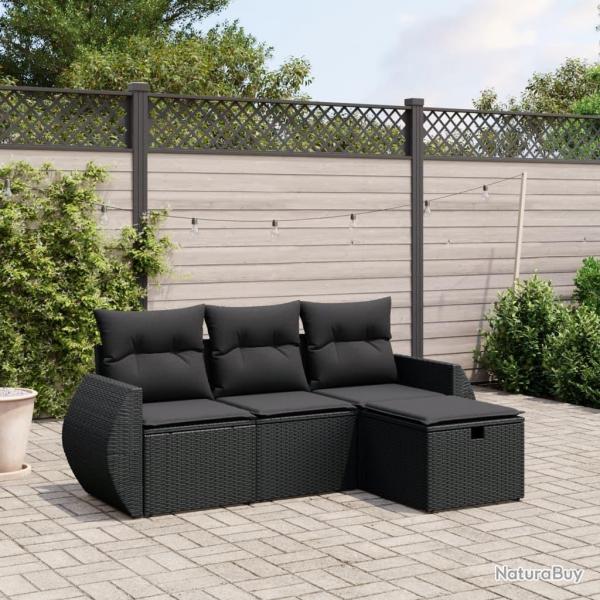 Salon de jardin 4 pcs avec coussins noir rsine tresse alsavelo