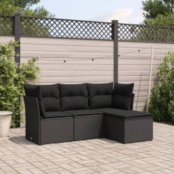 Salon de jardin 4 pcs avec coussins noir résine tressée alsavelo