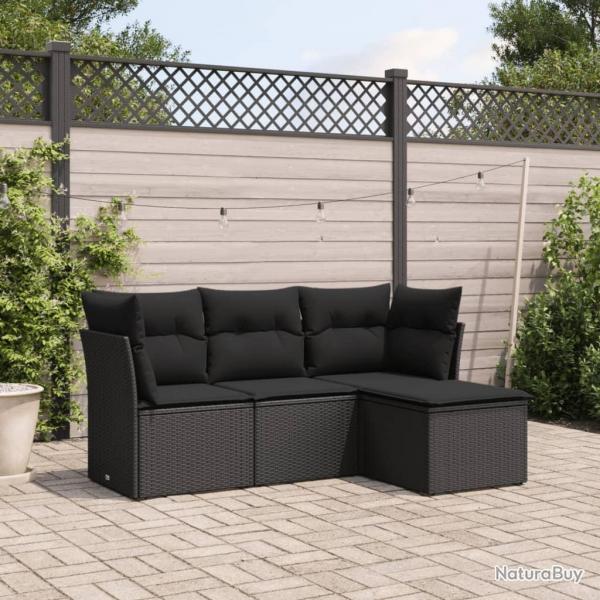 Salon de jardin 4 pcs avec coussins noir rsine tresse alsavelo