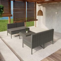 Salon de jardin 5 pcs avec coussins résine tressée gris alsavelo