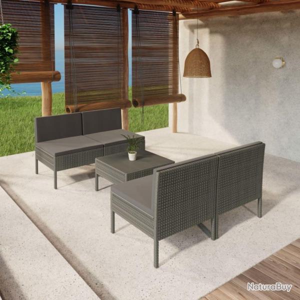 Salon de jardin 5 pcs avec coussins rsine tresse gris alsavelo
