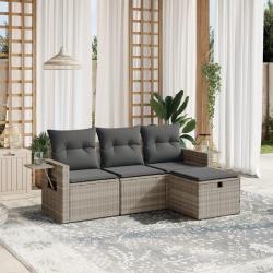 Salon de jardin 4 pcs avec coussins gris clair résine tressée alsavelo