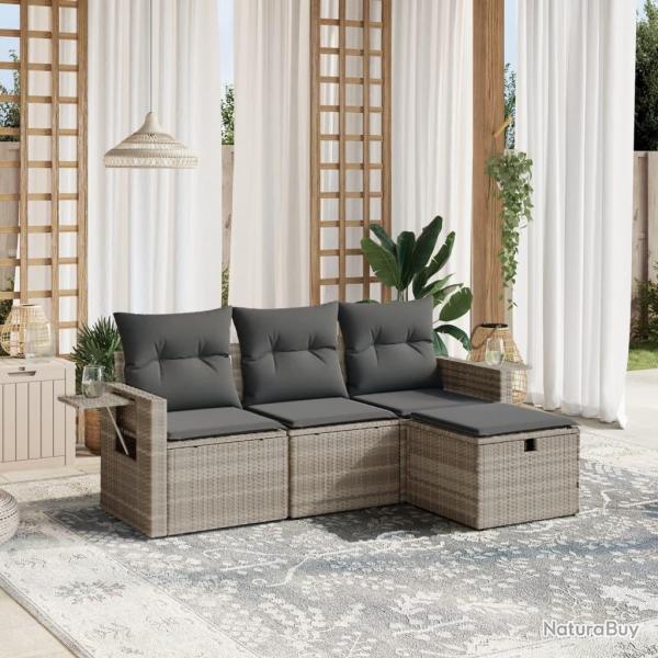 Salon de jardin 4 pcs avec coussins gris clair rsine tresse alsavelo