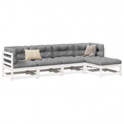 Salon de jardin 5 pcs blanc bois massif de pin alsavelo