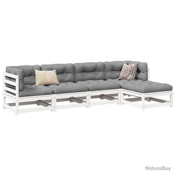 Salon de jardin 5 pcs blanc bois massif de pin alsavelo