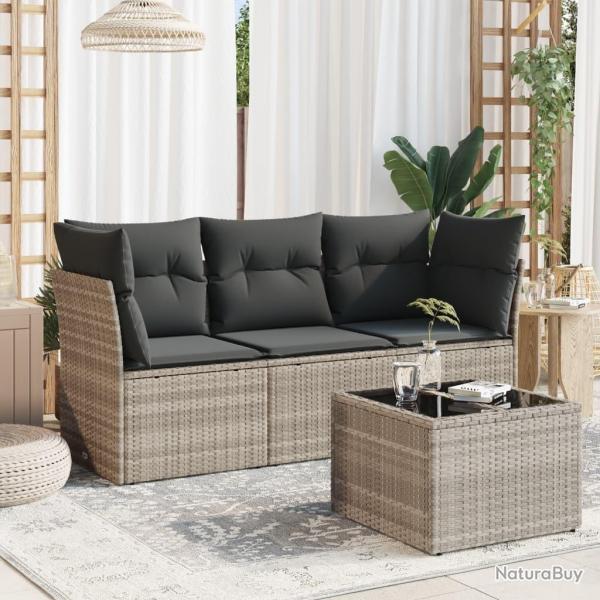 Salon de jardin 4 pcs avec coussins gris clair rsine tresse alsavelo