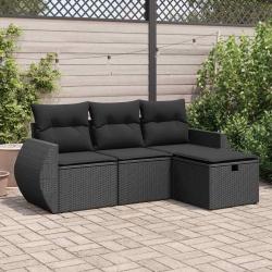 Salon de jardin 4 pcs avec coussins noir résine tressée alsavelo