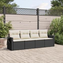 Salon de jardin 4 pcs avec coussins noir résine tressée alsavelo