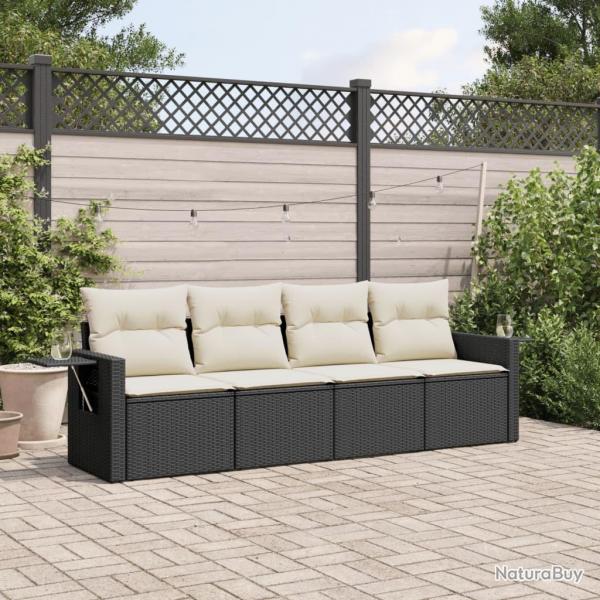 Salon de jardin 4 pcs avec coussins noir rsine tresse alsavelo