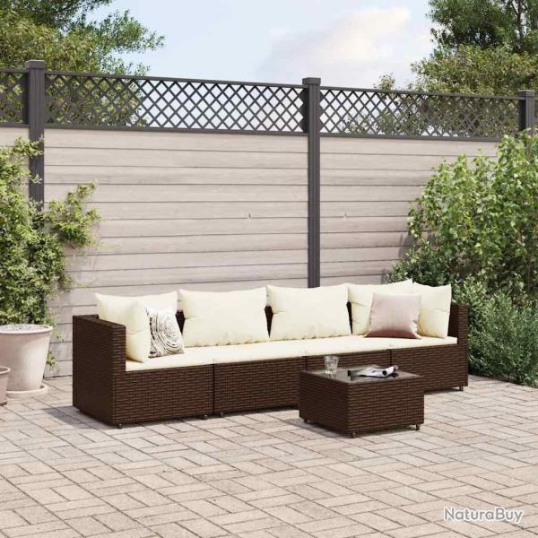 Salon de jardin 5 pcs avec coussins Marron Rsine tresse alsavelo