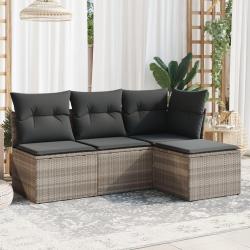 Salon de jardin 4 pcs avec coussins gris clair résine tressée alsavelo