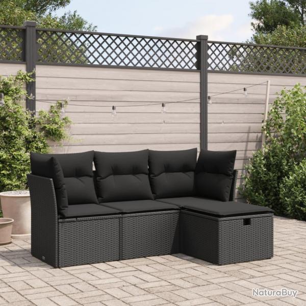 Salon de jardin 4 pcs avec coussins noir rsine tresse alsavelo
