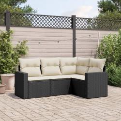 Salon de jardin 4 pcs avec coussins noir résine tressée alsavelo