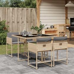 Ensemble à manger de jardin coussins 5 pcs mélange beige rotin alsavelo