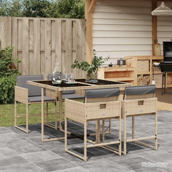 Ensemble  manger de jardin coussins 5 pcs mlange beige rotin alsavelo
