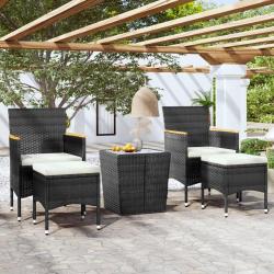 bistro de jardin 5 pcs poly rotin et verre trempé alsavelo