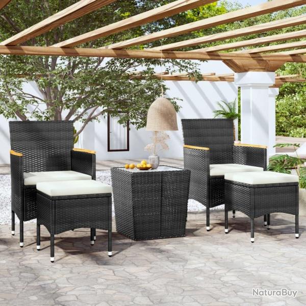 bistro de jardin 5 pcs poly rotin et verre tremp alsavelo