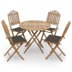 Mobilier à dîner d'extérieur pliable 5 pcs avec coussins bambou alsavelo