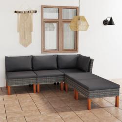 Salon de jardin 5 pcs avec coussins Résine tressée Gris alsavelo
