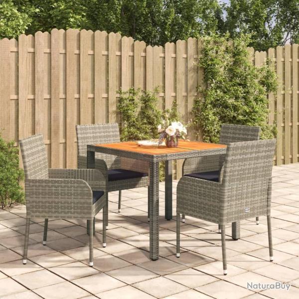 Ensemble  manger de jardin 5 pcs coussins gris rsine tresse alsavelo