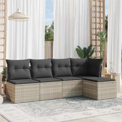 Salon de jardin 5 pcs avec coussins gris clair résine tressée alsavelo