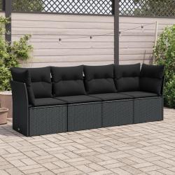 Salon de jardin 4 pcs avec coussins noir résine tressée alsavelo