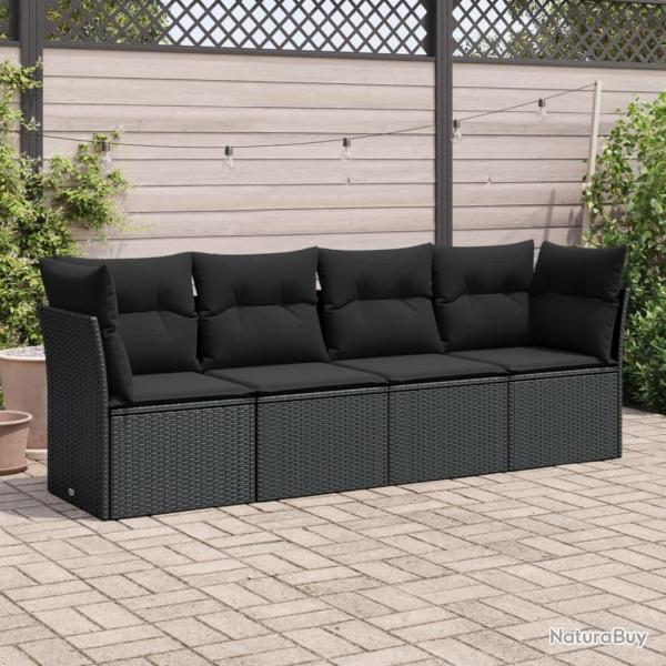 Salon de jardin 4 pcs avec coussins noir rsine tresse alsavelo