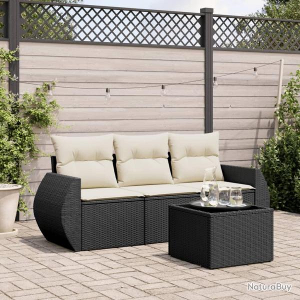 Salon de jardin 4 pcs avec coussins noir rsine tresse alsavelo