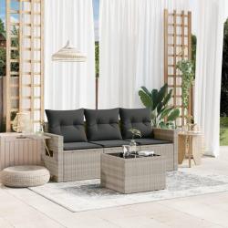 Salon de jardin 4 pcs avec coussins gris clair résine tressée alsavelo