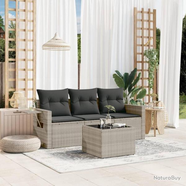 Salon de jardin 4 pcs avec coussins gris clair rsine tresse alsavelo