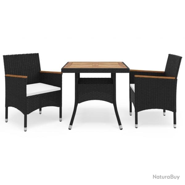 Ensemble  manger de jardin 3 pcs Noir Rsine tresse et acacia alsavelo