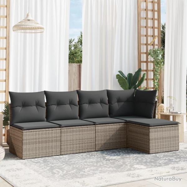 Salon de jardin 5 pcs avec coussins gris rsine tresse alsavelo