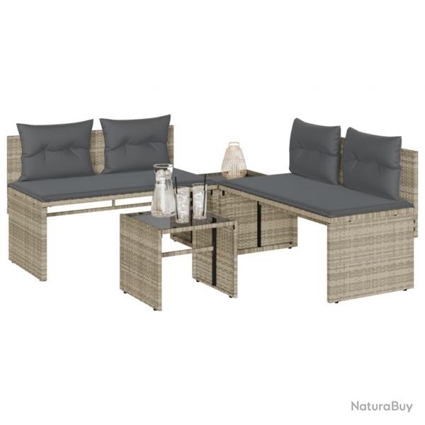 Salon de jardin 4 pcs avec coussins gris clair rsine tresse alsavelo