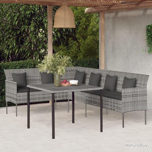 Ensemble  manger de jardin et coussins 2 pcs gris rotin alsavelo
