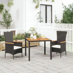 Ensemble à manger de jardin avec coussins 3 pcs Noir alsavelo