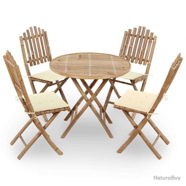 Mobilier  dner d'extrieur pliable 5 pcs avec coussins bambou alsavelo