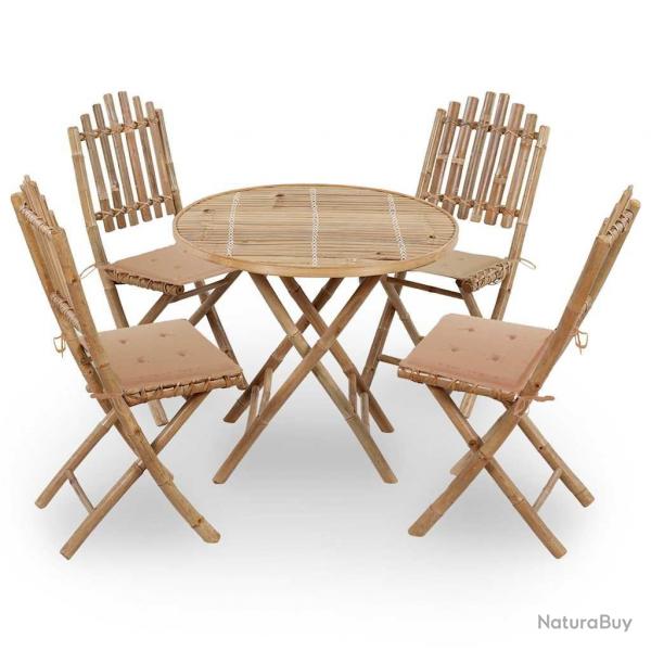 Mobilier  dner d'extrieur pliable 5 pcs avec coussins bambou alsavelo