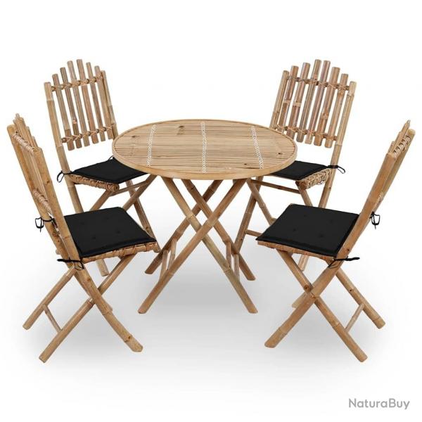 Mobilier  dner d'extrieur pliable 5 pcs avec coussins bambou alsavelo