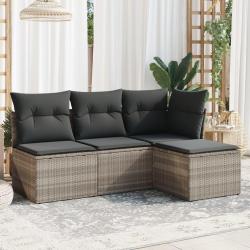 Salon de jardin 4 pcs avec coussins gris clair résine tressée alsavelo
