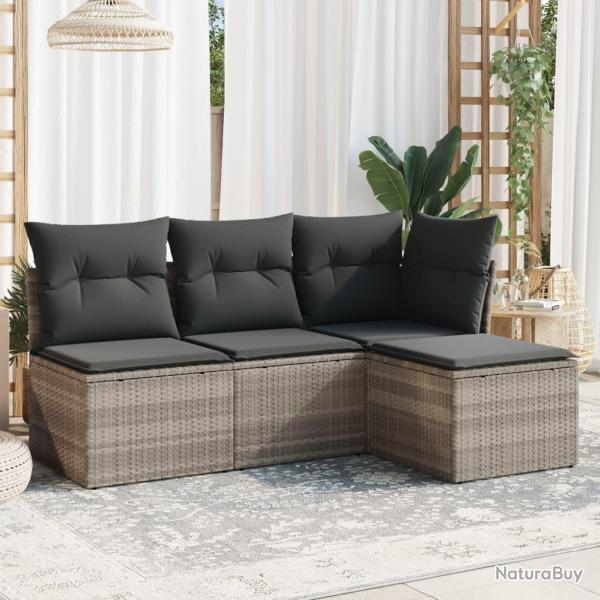 Salon de jardin 4 pcs avec coussins gris clair rsine tresse alsavelo