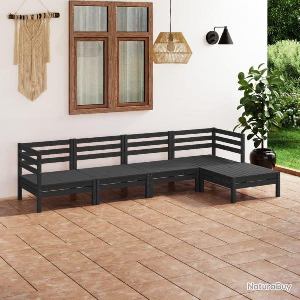 Salon de jardin 5 pcs Bois de pin massif Noir alsavelo