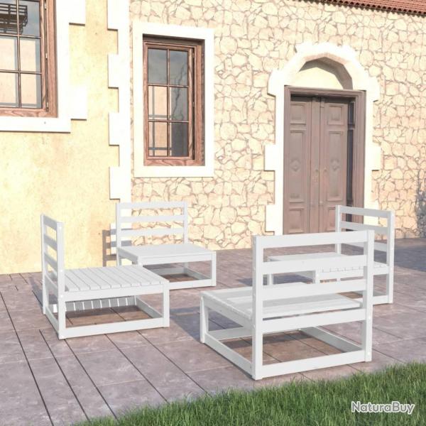 Salon de jardin 4 pcs Blanc Bois de pin massif alsavelo