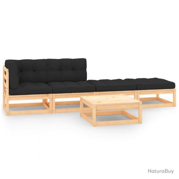 Salon de jardin 5 pcs avec coussins Bois de pin massif alsavelo