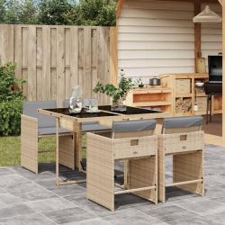 Ensemble à manger de jardin coussins 5 pcs mélange beige rotin alsavelo