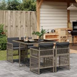 Ensemble à manger de jardin 5 pcs coussins gris résine tressée alsavelo