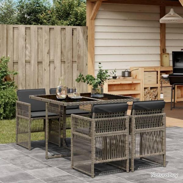 Ensemble  manger de jardin 5 pcs coussins gris rsine tresse alsavelo